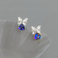 French Light Luxury Colorful 3D Glass Crystal Butterfly Stud Earrings Eco Copper Elegant Jewelry