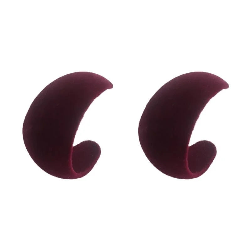 Flocked Burgundy Geometric Hoop Drop Earrings Retro Hong Kong Style Jewelry