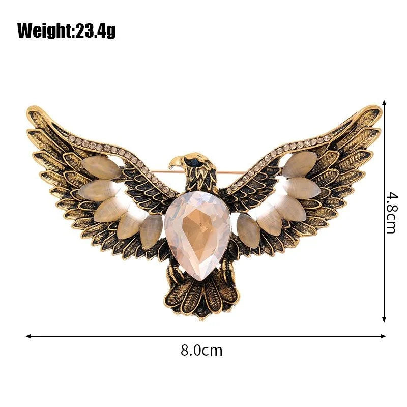 Vintage Eagle Wings Brooch With Rhinestone Mother Of Pearl Inlay, Elegant Alloy Lapel Pin Suit Accessory Gift