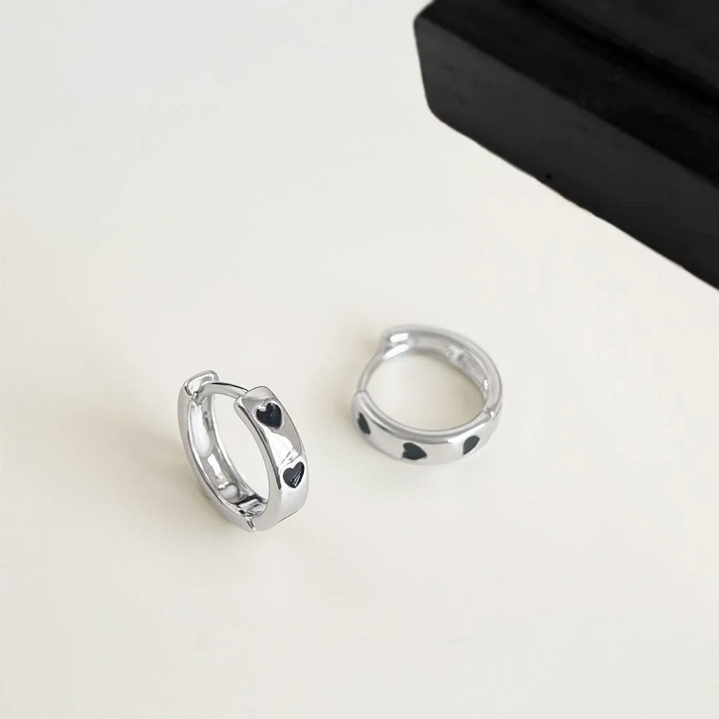Minimalist Style Copper Round Enamel Heart Stud Earrings For Women