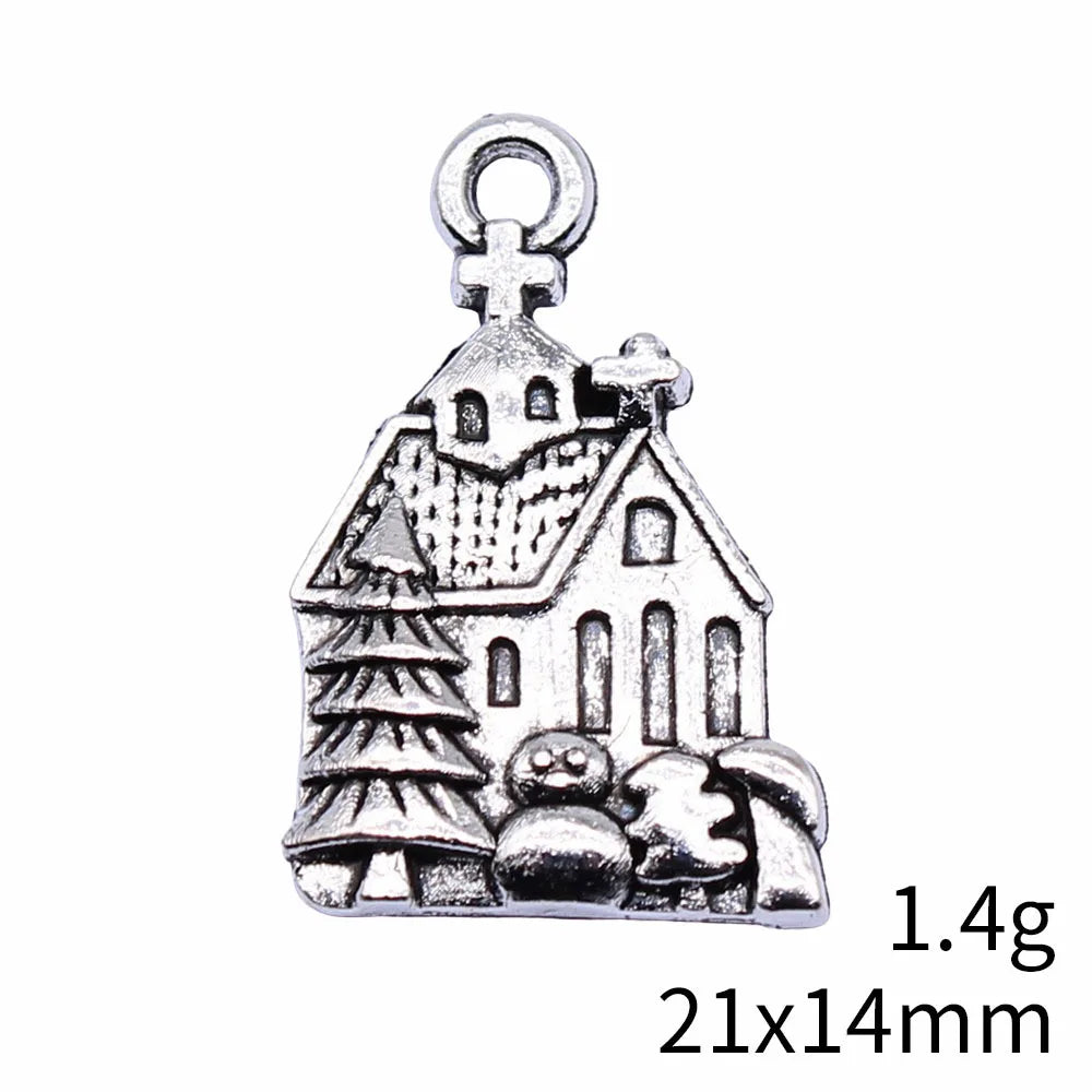21x14mm 1.4g Antique Silver Zinc Alloy House Charm Pendant for DIY Necklace Bracelet Jewelry Making