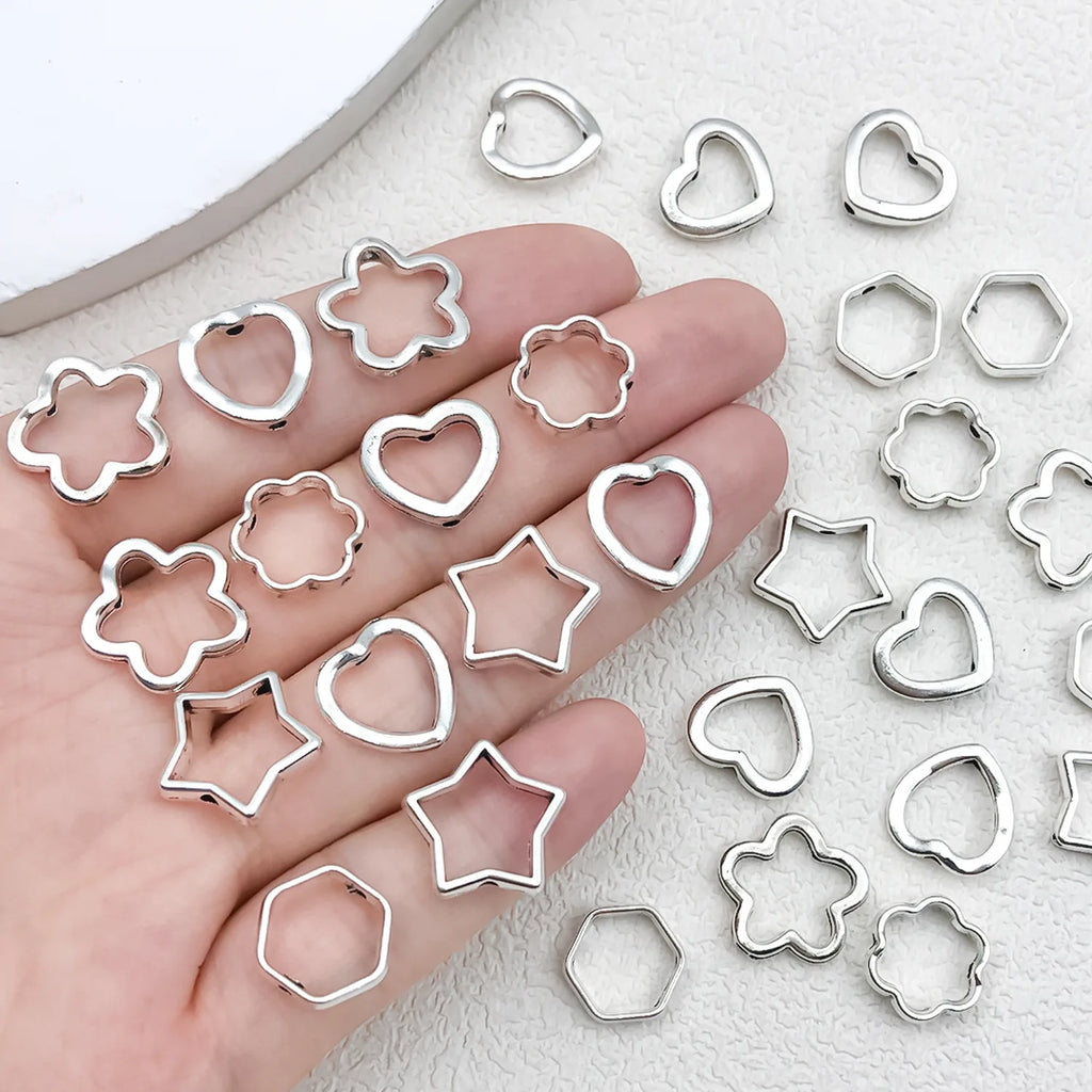Zinc Alloy Hollow Heart Star Hexagon Connector Beads for DIY Bracelet Necklace Making