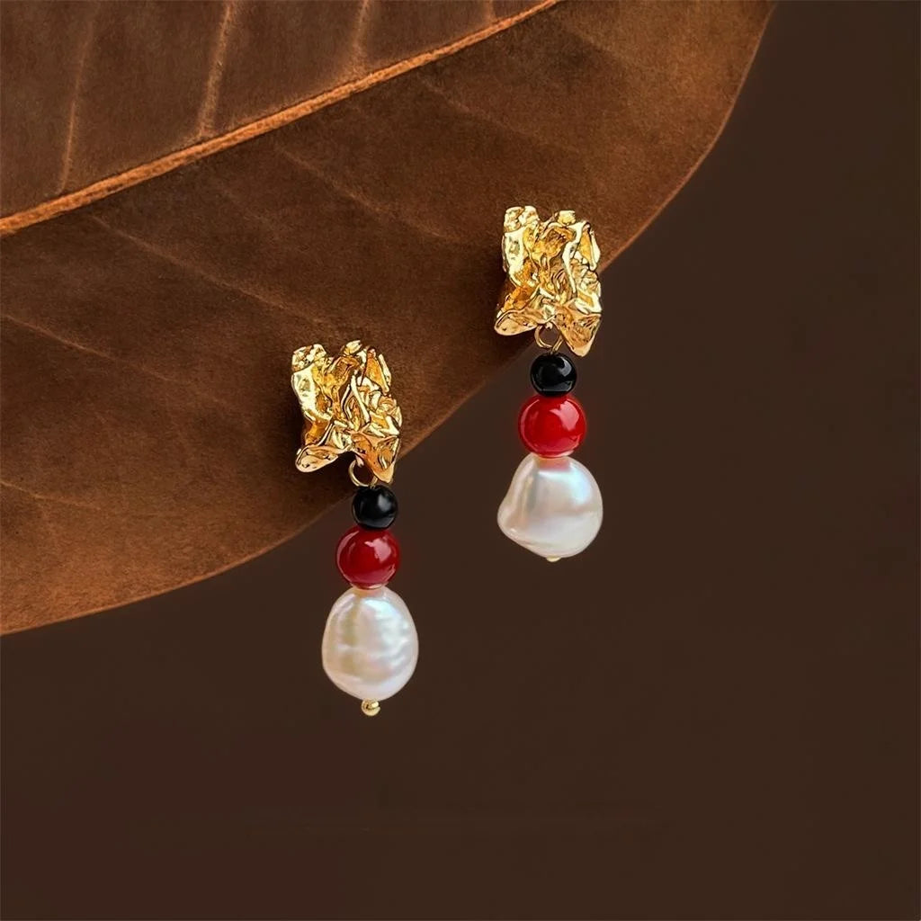 Handmade Baroque Freshwater Pearl Geometric Irregular Vintage Drop Earrings