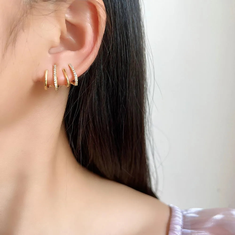 Elegant Spiral Multi Hoop Ear Cuff Alloy Rhinestone Stud & Clip On No Piercing Statement Earrings