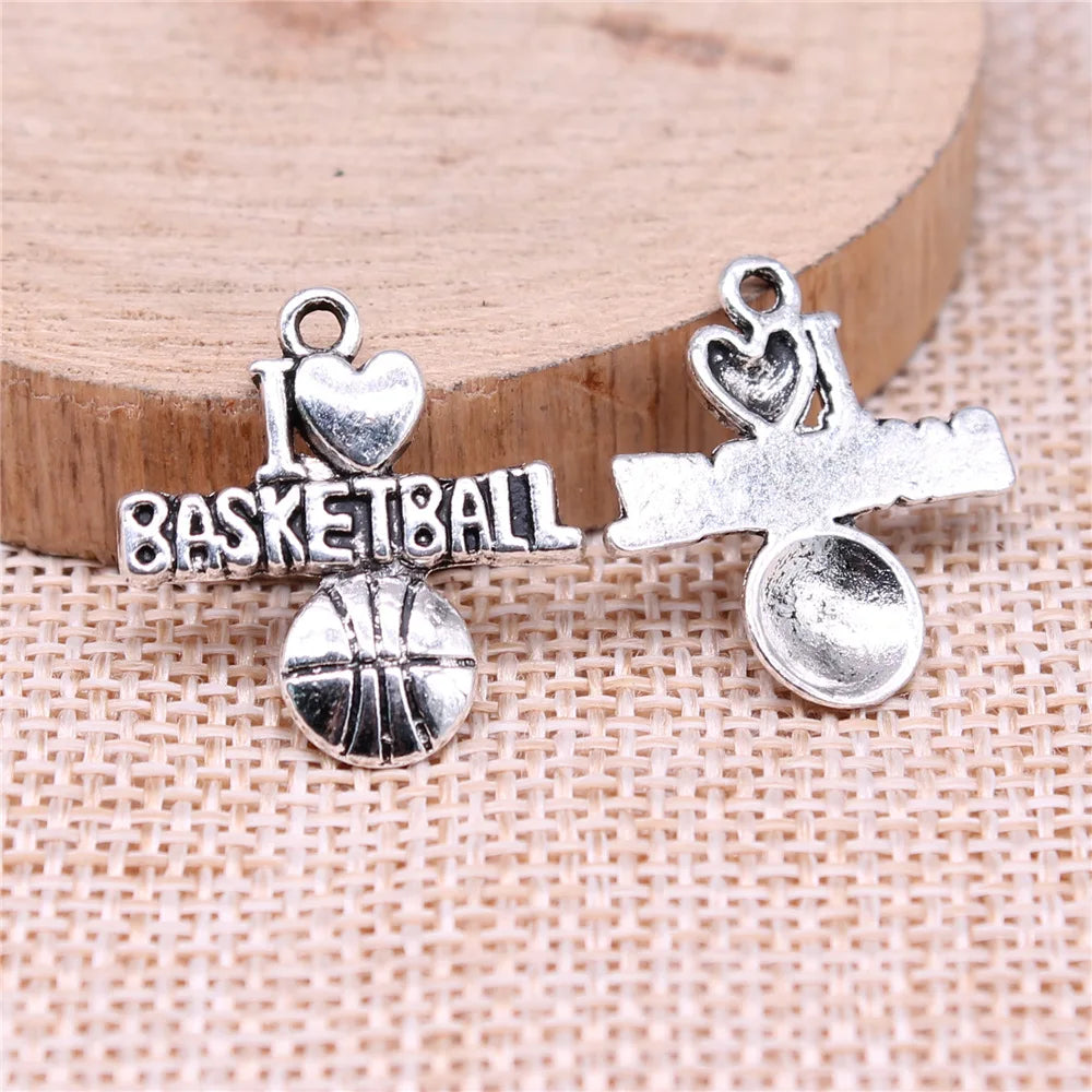 21x20mm 1.5g Multi Color Zinc Alloy I Love Basketball Charm Pendant for DIY Sports Bracelet Necklace