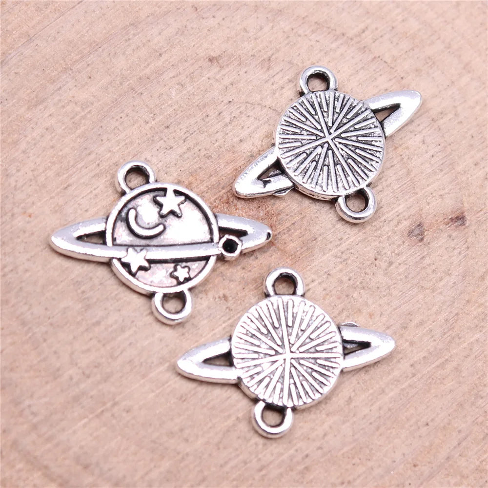 19x15mm 0.8g Antique Silver Zinc Alloy Star Moon Universe Connector Charm for DIY Jewelry Making