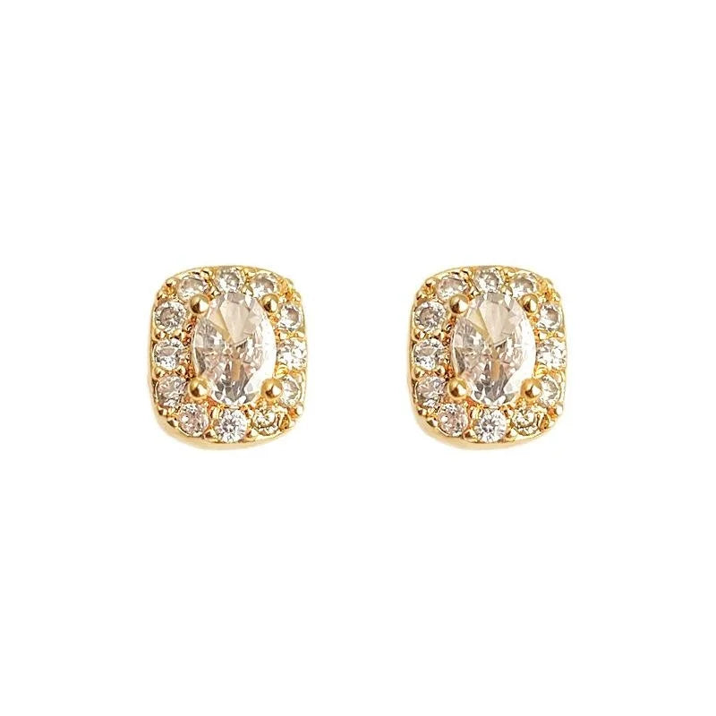 Mini Micro Pave Zircon Square Geometric Copper Stud Earrings Minimalist Fashion Jewelry