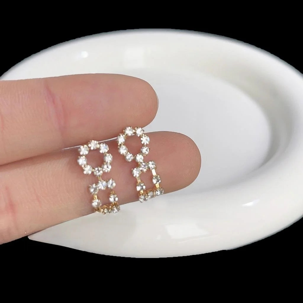14K Gold Plated Copper Geometric Hollow Square Round Zircon Drop Earrings For Women