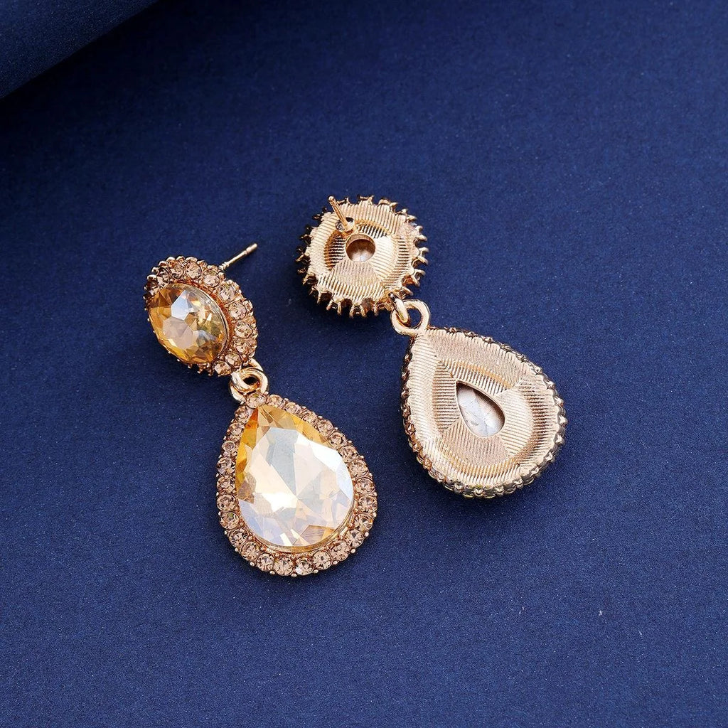 Luxury Teardrop Crystal Rhinestone Dangle Earrings, Gold Tone Elegant Bridal Jewelry For Wedding Party Gift