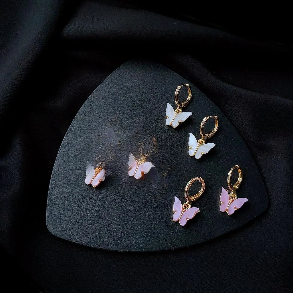 14K Gold Plated Alloy Butterfly Hoop Earrings Korean Sweet Style Fashion Jewelry