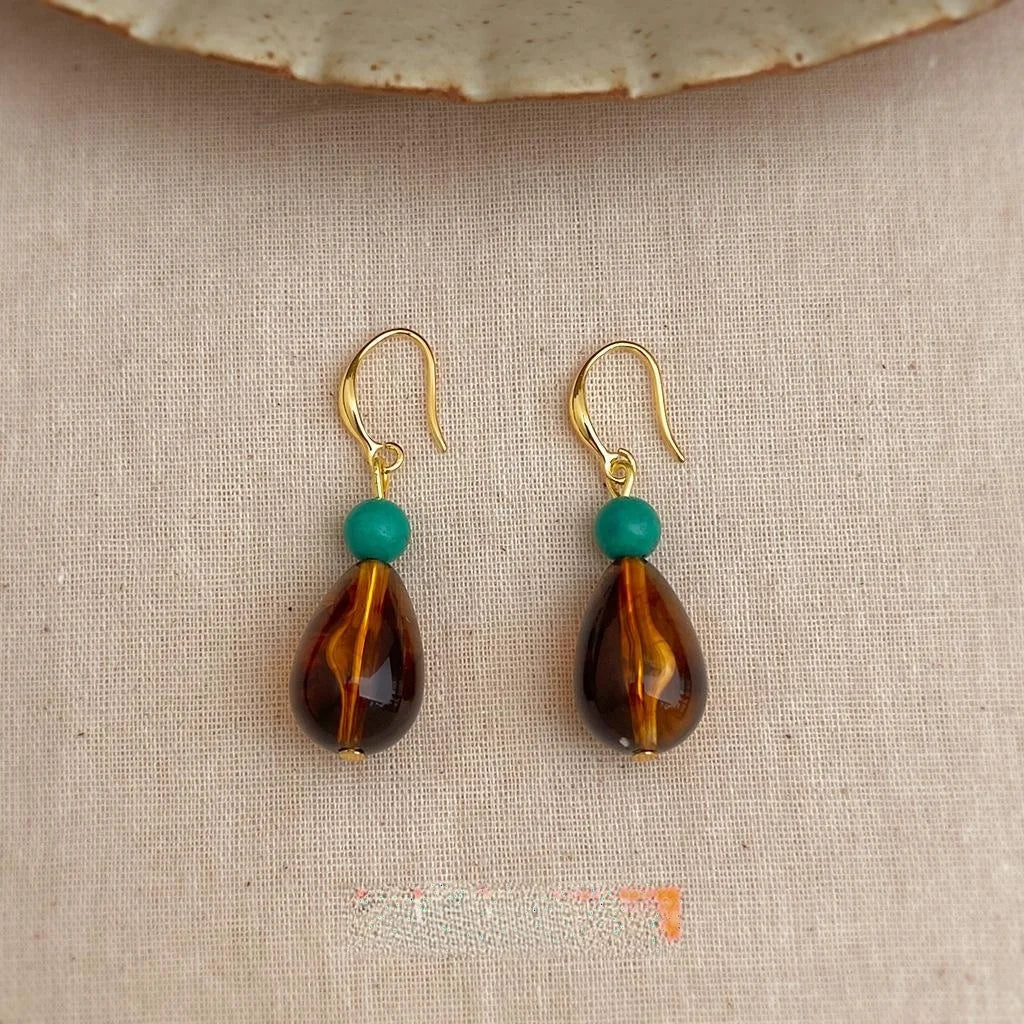 Vintage Maillard Teardrop Drop Earrings Synthetic Turquoise Resin Geometric Designer Jewelry