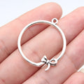 32x29mm 1.65g Antique Silver Zinc Alloy Bowknot Round Ring Butterfly Charm Pendant for DIY Necklace Jewelry