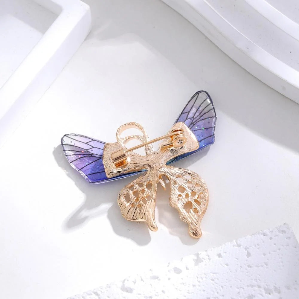 Luxury Acrylic Butterfly Brooch With Rhinestone Alloy Wings, Elegant Lapel Pin Corsage Suit Accessory Gift