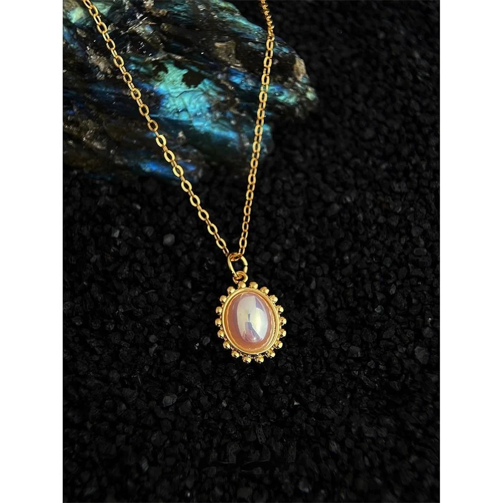 18K Gold Plated Copper Oval Geometric Clavicle Necklace For Women Sweet Fairy Style Line Jewelry
