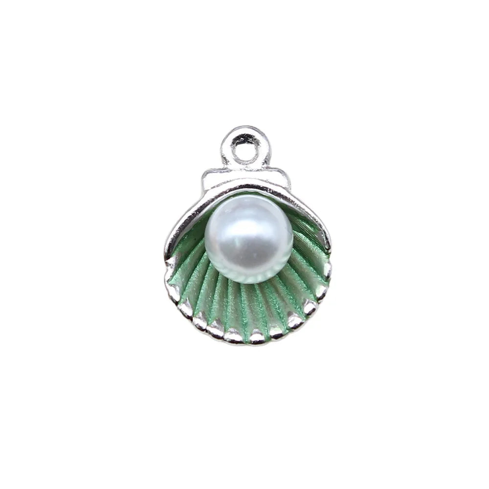 15x12mm 1.1g Multicolor Zinc Alloy Shell Pearl Charm Pendant for DIY Earrings Necklace Bracelet Making