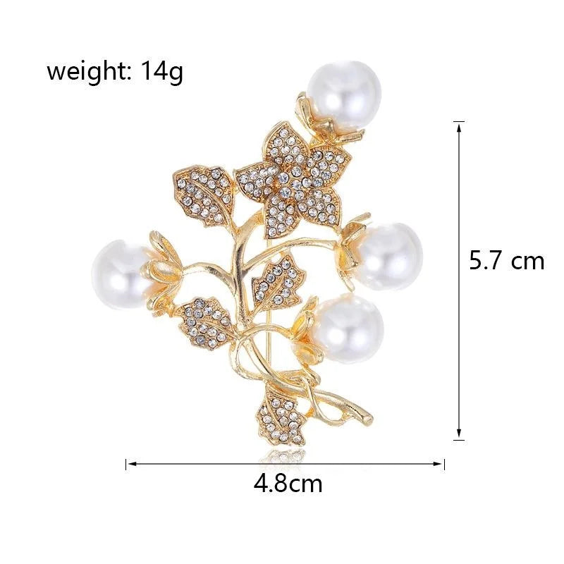 Luxury Plum Blossom Pearl Rhinestone Brooch, Gold Tone Floral Branch Lapel Pin Corsage For Coat Gift