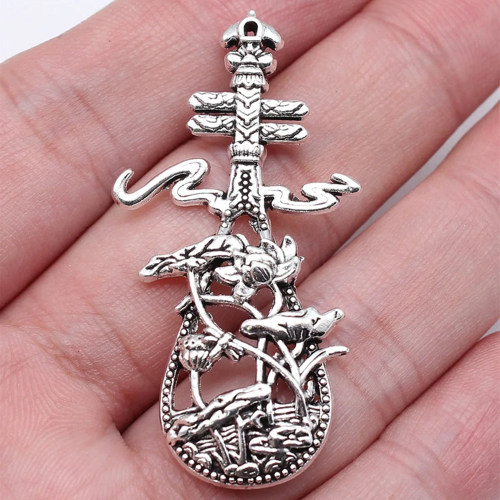 49x25mm 5.1g Antique Silver Zinc Alloy Pipa Musical Instrument Charm Pendant for DIY Jewelry Making
