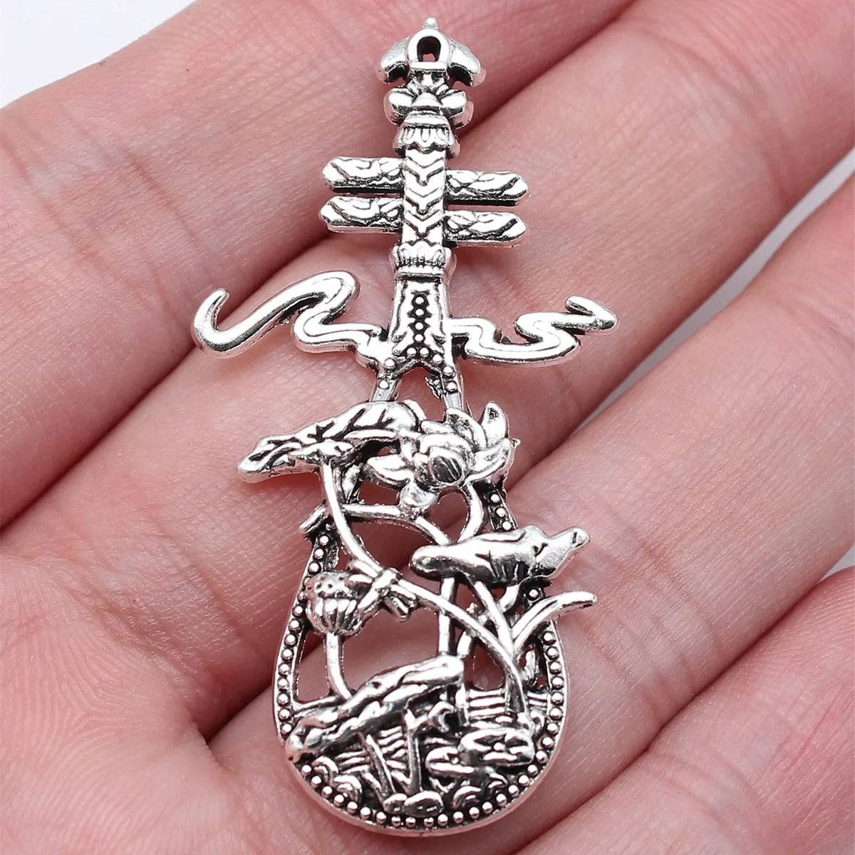 49x25mm 5.1g Antique Silver Zinc Alloy Pipa Musical Instrument Charm Pendant for DIY Jewelry Making