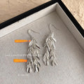 Glossy Copper Leaf Tassel Drop Earrings Trendy Metallic Wheat Inspired Statement Jewelry