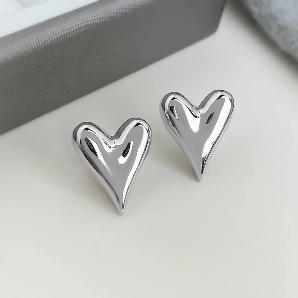Eco Copper Smooth Heart Shape Drop Earrings, Exaggerated Electroplated Fashion Jewelry