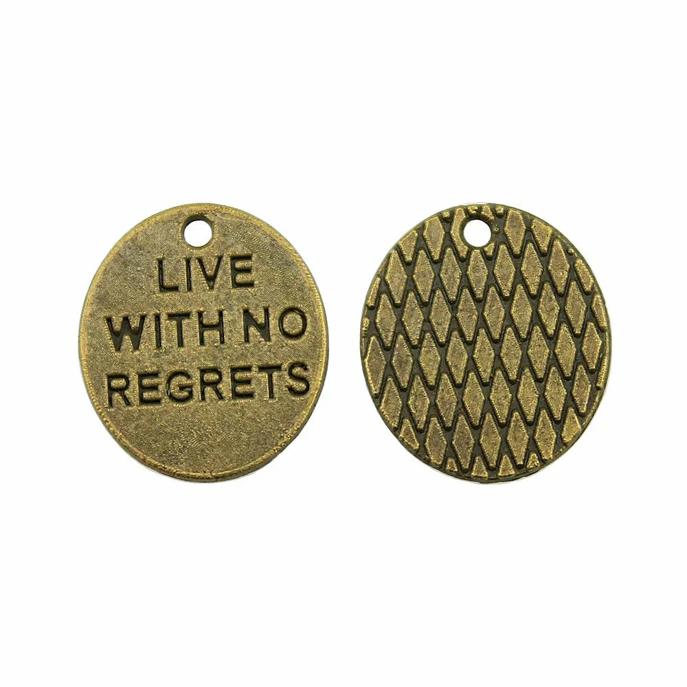 15x13mm 1g Vintage Zinc Alloy Live with No Regrets Letter Charm Pendant for DIY Bracelet Necklace Making