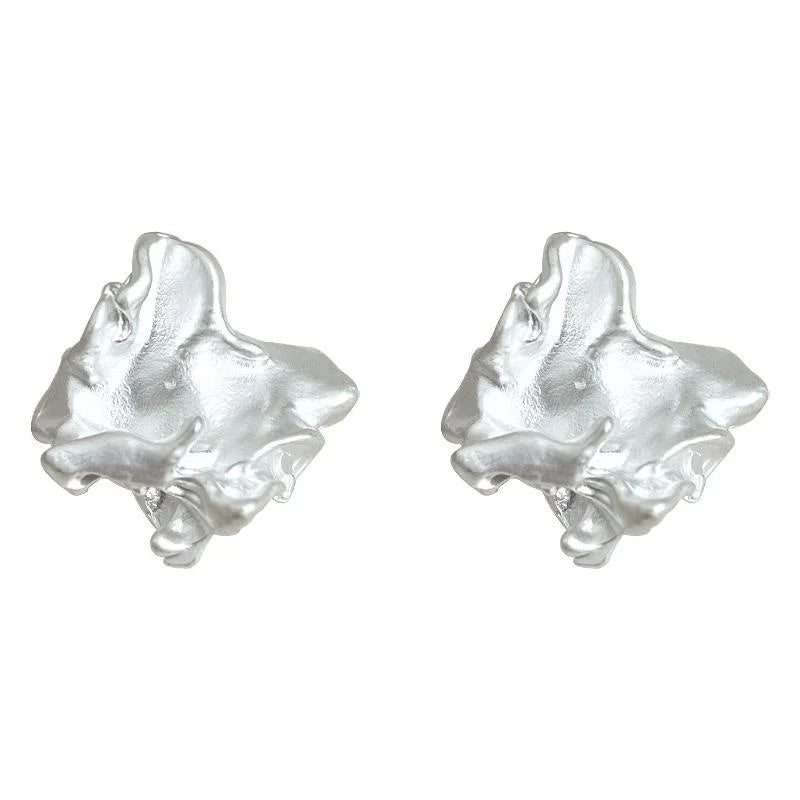 Irregular Matte Geometric Liquid Metal Zinc Alloy Stud Earrings