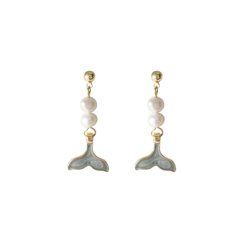 14K Gold Plated Freshwater Pearl Fishbone Stud Earrings Handmade Geometric Style Jewelry