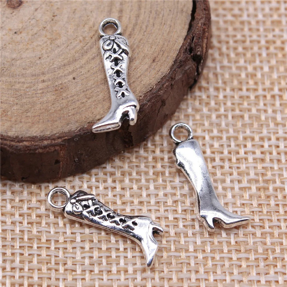 19x8mm 0.9g Antique Silver Zinc Alloy Boot Charm Pendant for DIY Vintage Jewelry Making