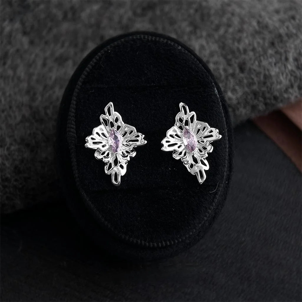 Luxury Original Designer Silver Plated Copper Zircon 3D Floral Stud Earrings For Women