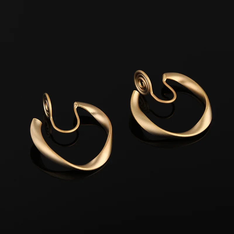 Minimalist Spiral Coil Hoop Alloy Stud & Clip On No Piercing Elegant Commuter Round Metal Earrings