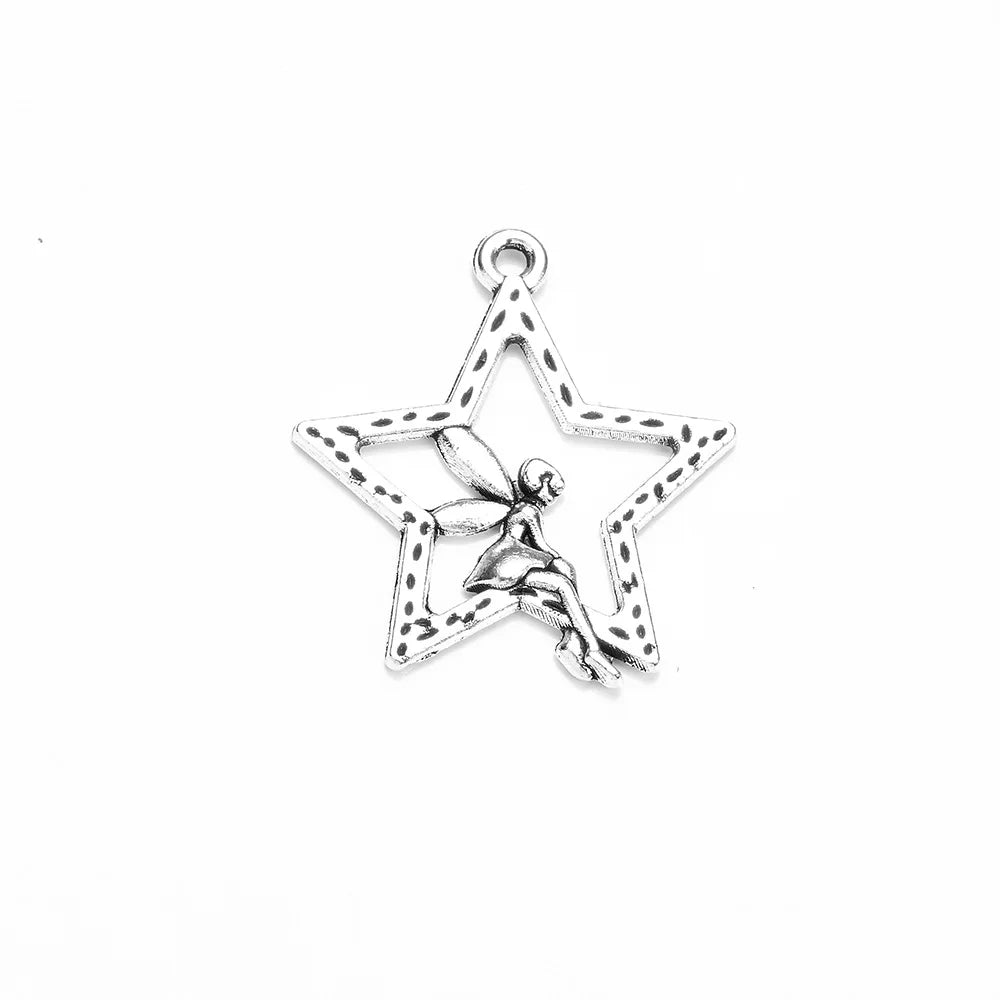 25MM Antique Silver Zinc Alloy Star Butterfly Angel Charm Pendant for DIY Necklace Bracelet Jewelry Making