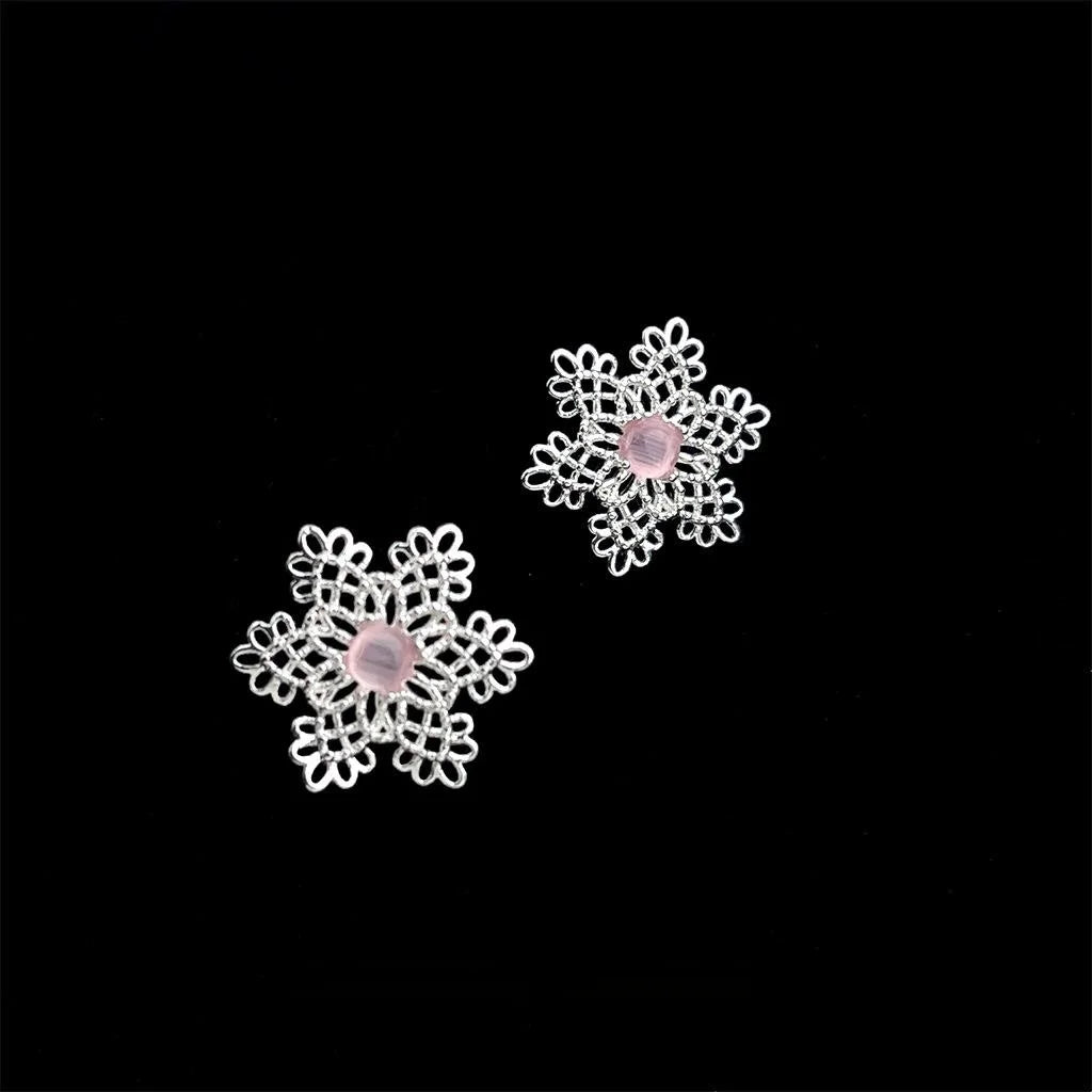French Vintage Copper Hollow Flower Petal Stud Earrings For Women