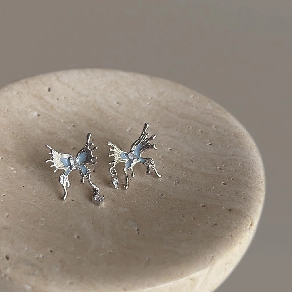 Original Design Glacier Butterfly Zircon Silver Plated Copper Stud Earrings For Women