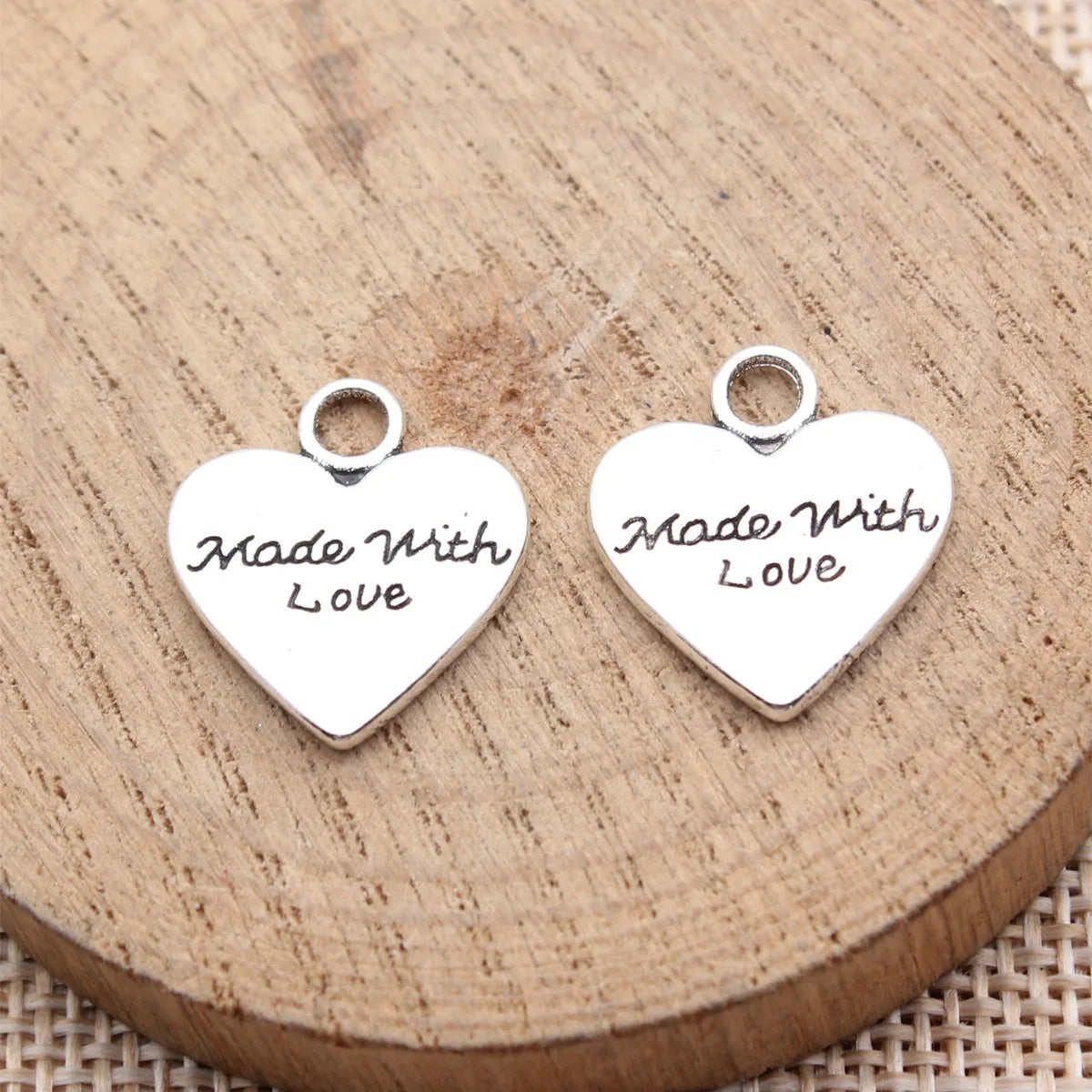 19x17mm 2g Antique Silver Zinc Alloy Made With Love Heart Double Sided Charm Pendant for DIY Jewelry Making