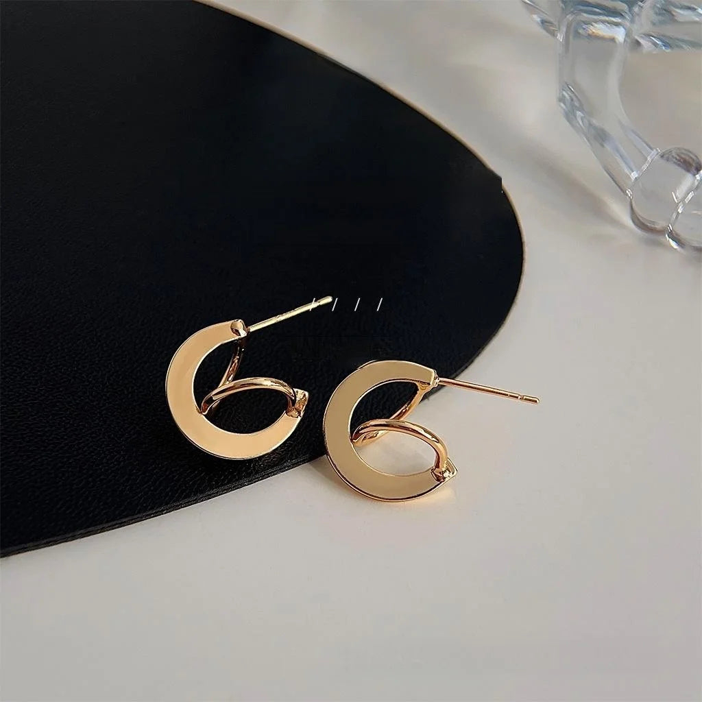 14K Gold Plated Copper Geometric Hoop Stud Earrings For Women Minimalist Luxury Style