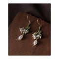 Handmade Lily Of The Valley Freshwater Pearl Green Enamel Tassel Drop Earrings