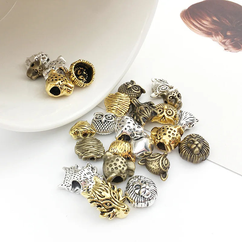 Vintage Zinc Alloy Lion Head Large Hole Spacer Beads for DIY Bracelet Jewelry