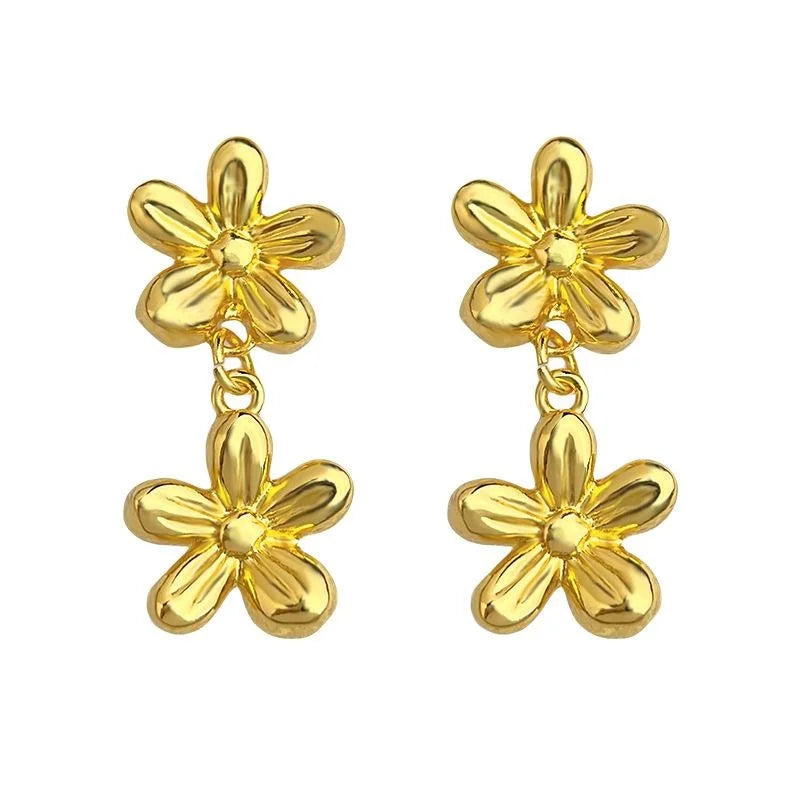 Light Luxury 14K Gold Plated Copper Flower Drop Earrings