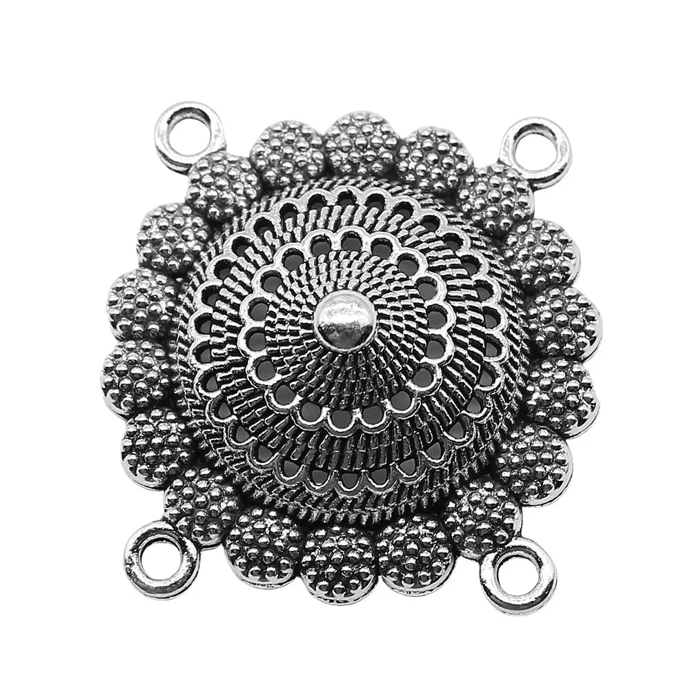 34x35mm 5.1g Antique Silver Zinc Alloy Four Hole Body Chain Connector Charm for DIY Body Jewelry Making