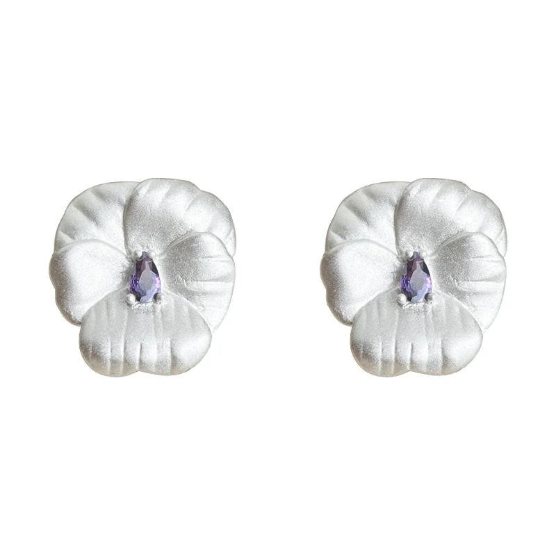 Elegant Orchid Flower Micro Pave Zircon Copper Drop Earrings