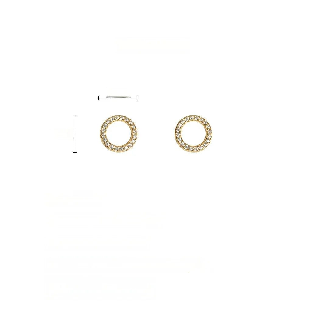 14K Gold Plated Copper Round Geometric Zircon Hollow Mini Stud Earrings