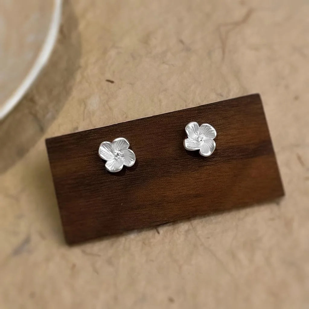 Light Luxury Copper Flower Petal Micro Pave Zircon Stud Earrings