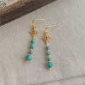 Vintage Chinese Style Copper Zircon Hubei Turquoise Geometric Round Tassel Drop Earrings