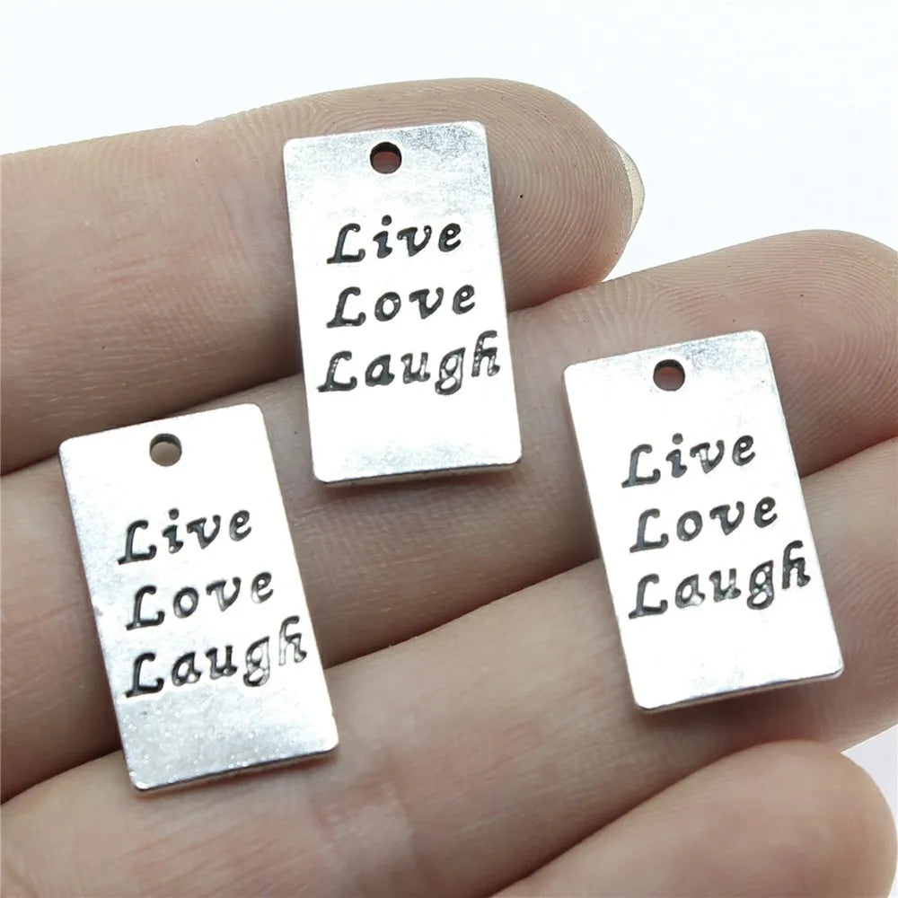 22x12mm 2.2g Zinc Alloy Double Sided Rectangle Live Love Laugh Letter Charm Pendant for DIY Jewelry Making