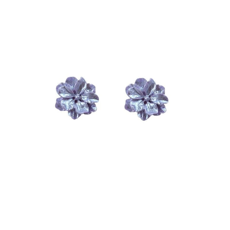 Forest Style Purple Resin Flower Stud Earrings With Silver Plated Pins For Women