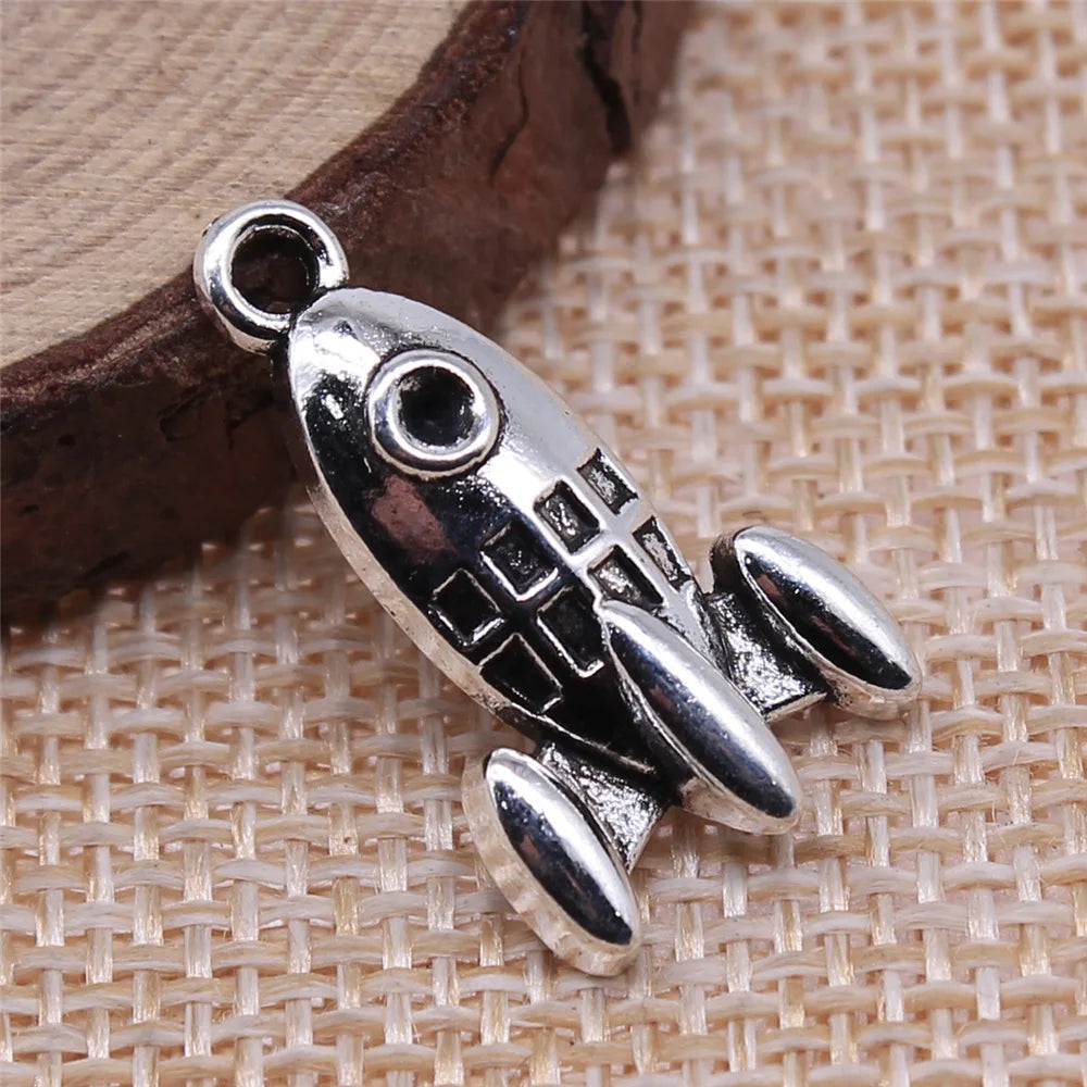 14x23mm 1.3g Antique Silver Zinc Alloy Rocket Charm Pendant for DIY Space Theme Jewelry Making