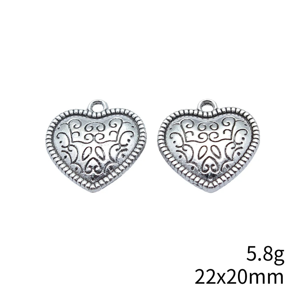22x20mm 5.8g Antique Silver Zinc Alloy Double Sided Heart Charm Pendant for DIY Necklace Jewelry