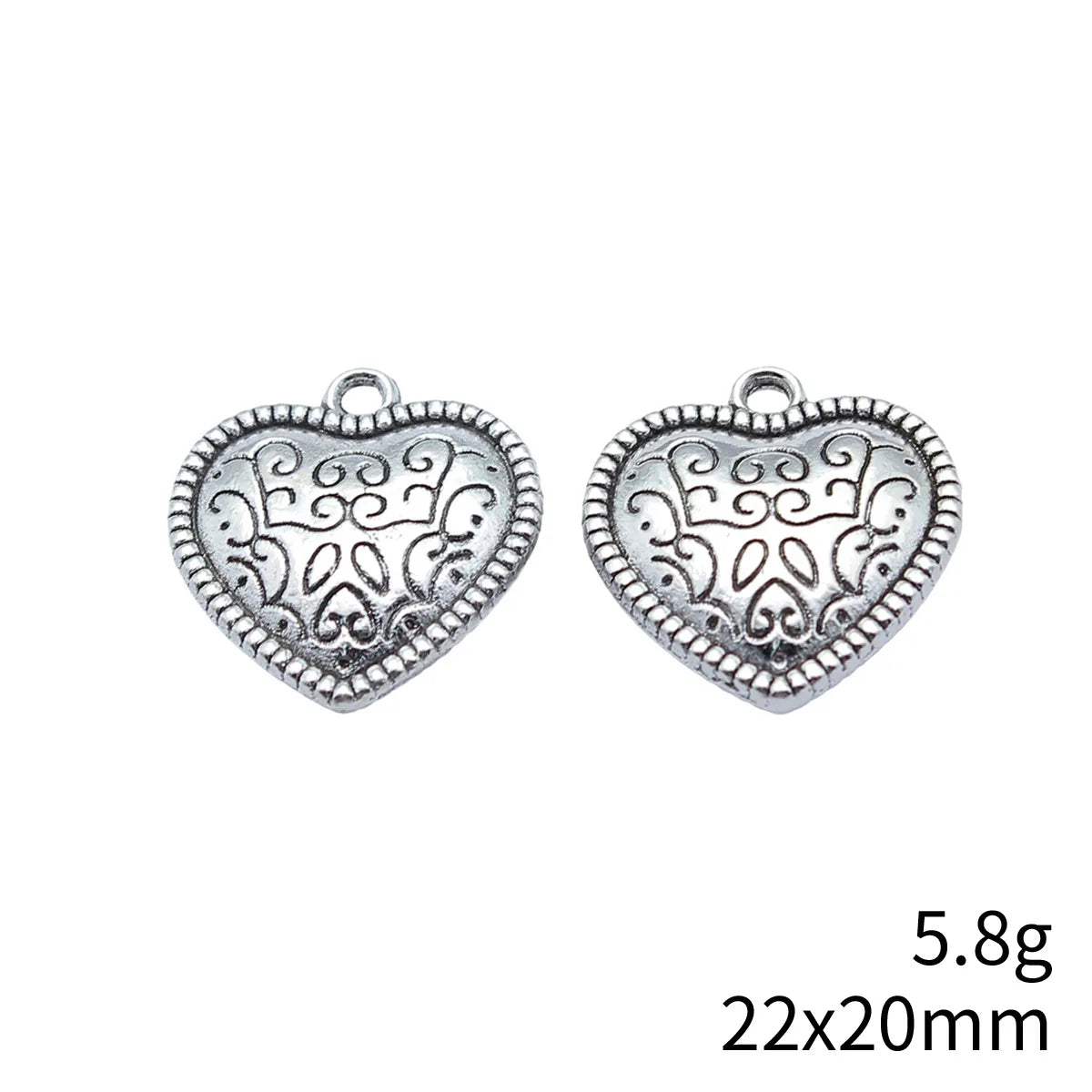 22x20mm 5.8g Antique Silver Zinc Alloy Double Sided Heart Charm Pendant for DIY Necklace Jewelry