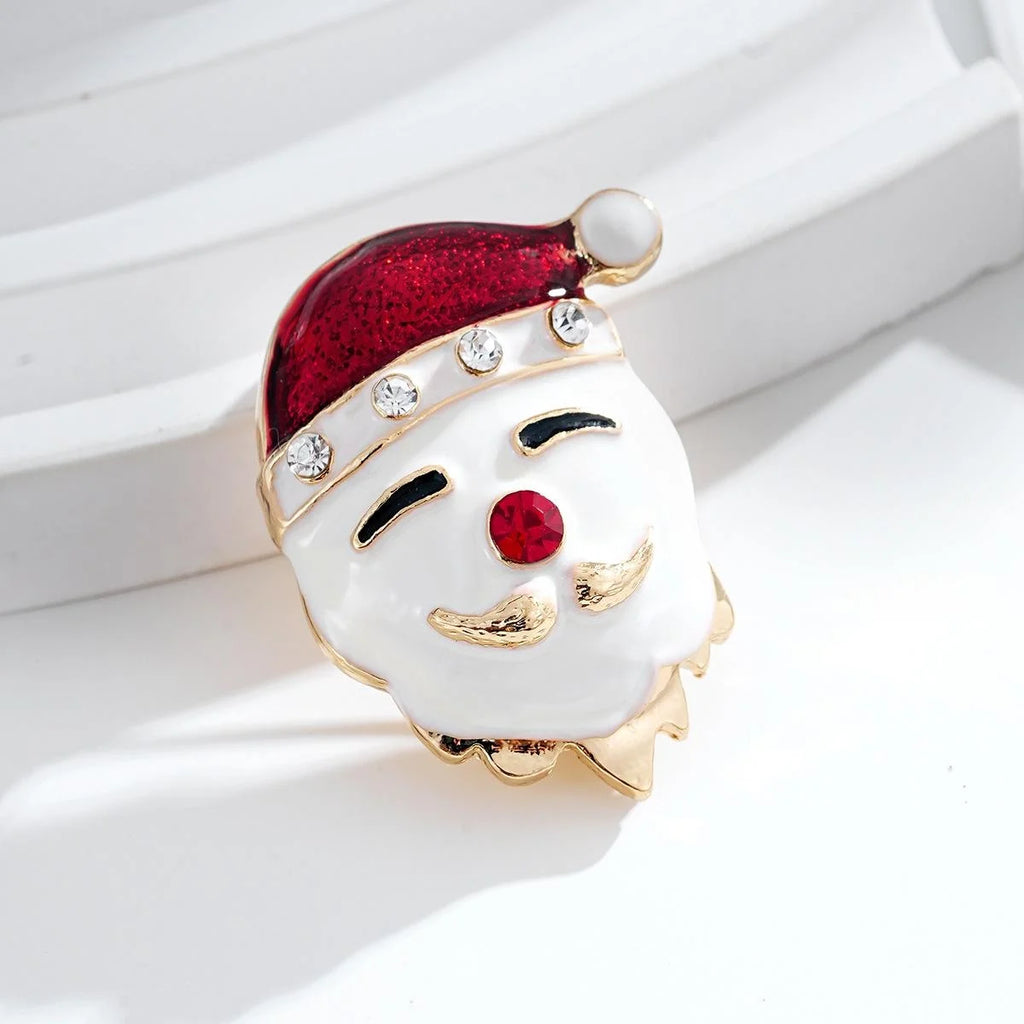 Cute Christmas Clown Santa Hat Enamel Rhinestone Alloy Brooch, Festive Lapel Pin Suit Accessory Gift