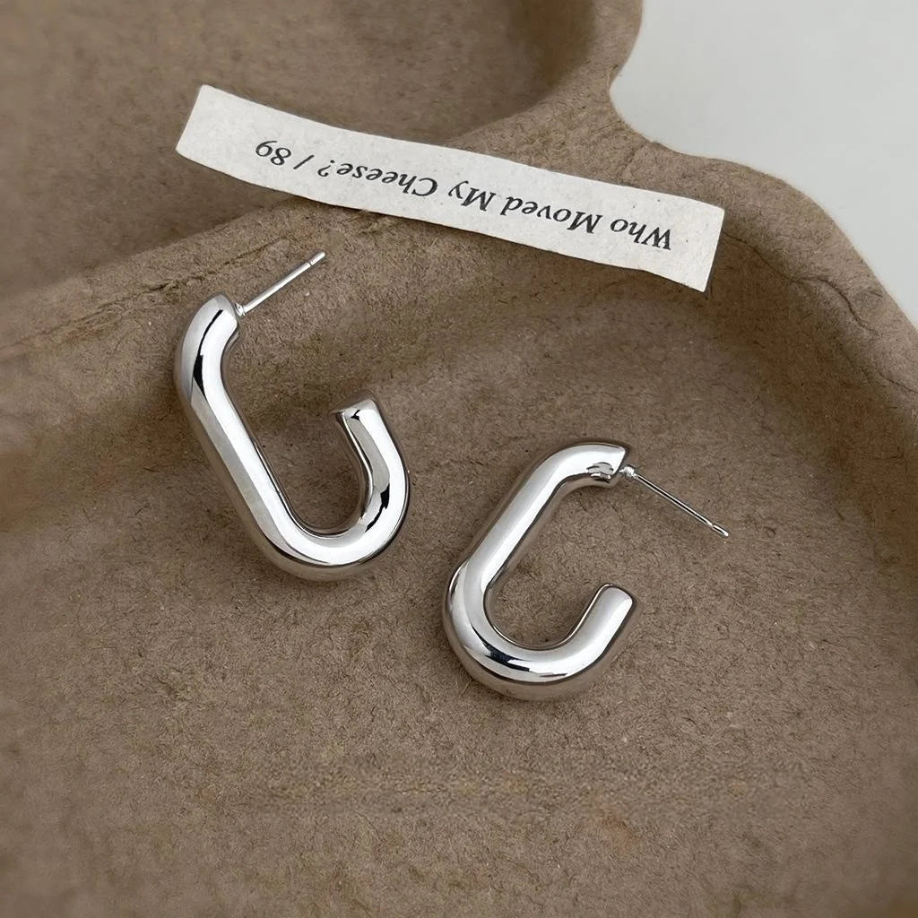 European Style Minimalist Smooth U-Shaped Geometric Eco Copper Stud Earrings For Women